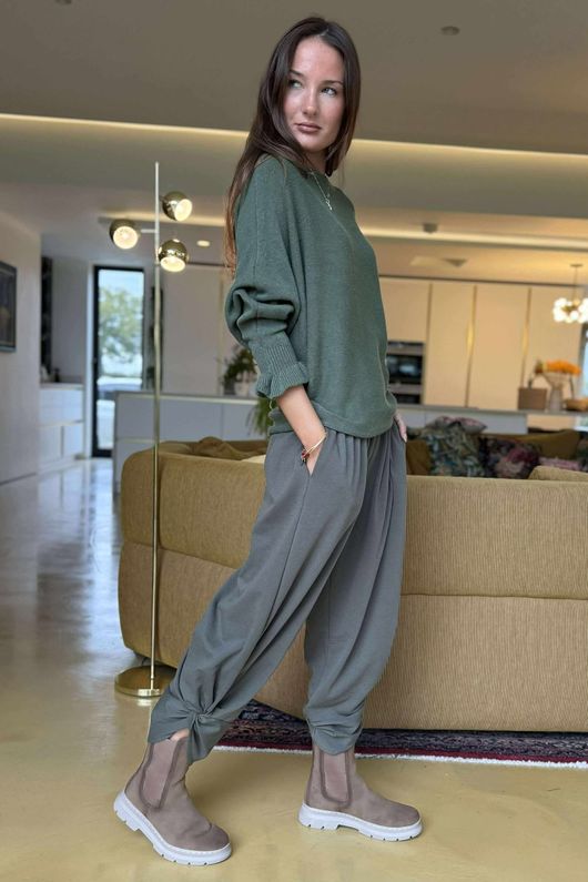 Conrad Batwing Ruffle Cuff Knit Moss 
